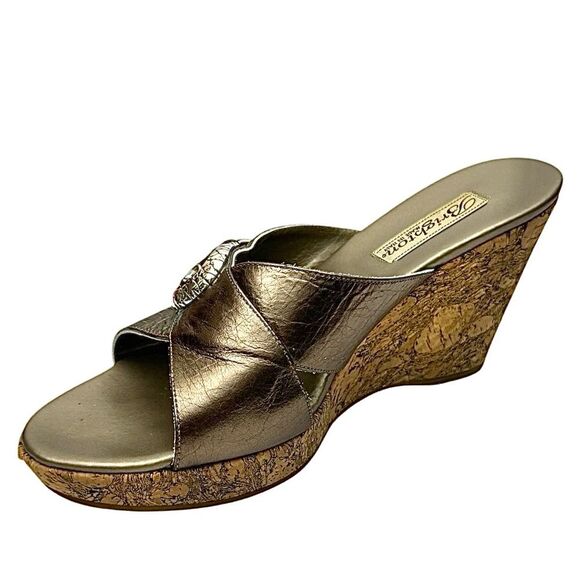 Brighton Women’s Wedge Sandal Pewter Color Size 8.5 M EUC Made In Italy - Picture 2 of 11
